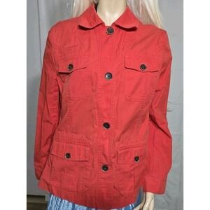 Eddie Bauer Jacket Women's L Coral Cotton Utility Outdoors Button Pockets Light‎